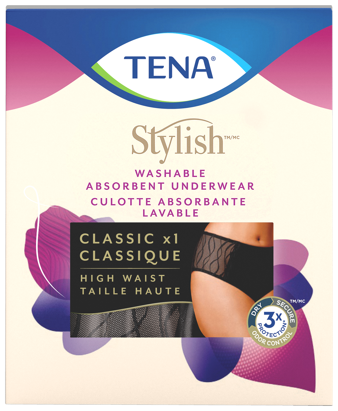 Culotte absorbante lavable TENA Stylish pour fuites urinaires légères | Coupe classique | Noire