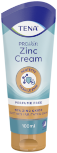 „TENA ProSkin Zinc Cream“ – apsauginis kremas su cinko oksidu nuo odos paraudimų, bėrimų ir iššutimų.