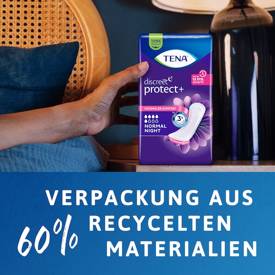 TENA Discreet Protect+ Normal Night aus 60% recycelten Materialien