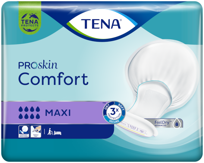 TENA Comfort Maxi – suurikokoinen muotoiltu inkontinenssisuoja auttaa ylläpitämään ihon terveyttä