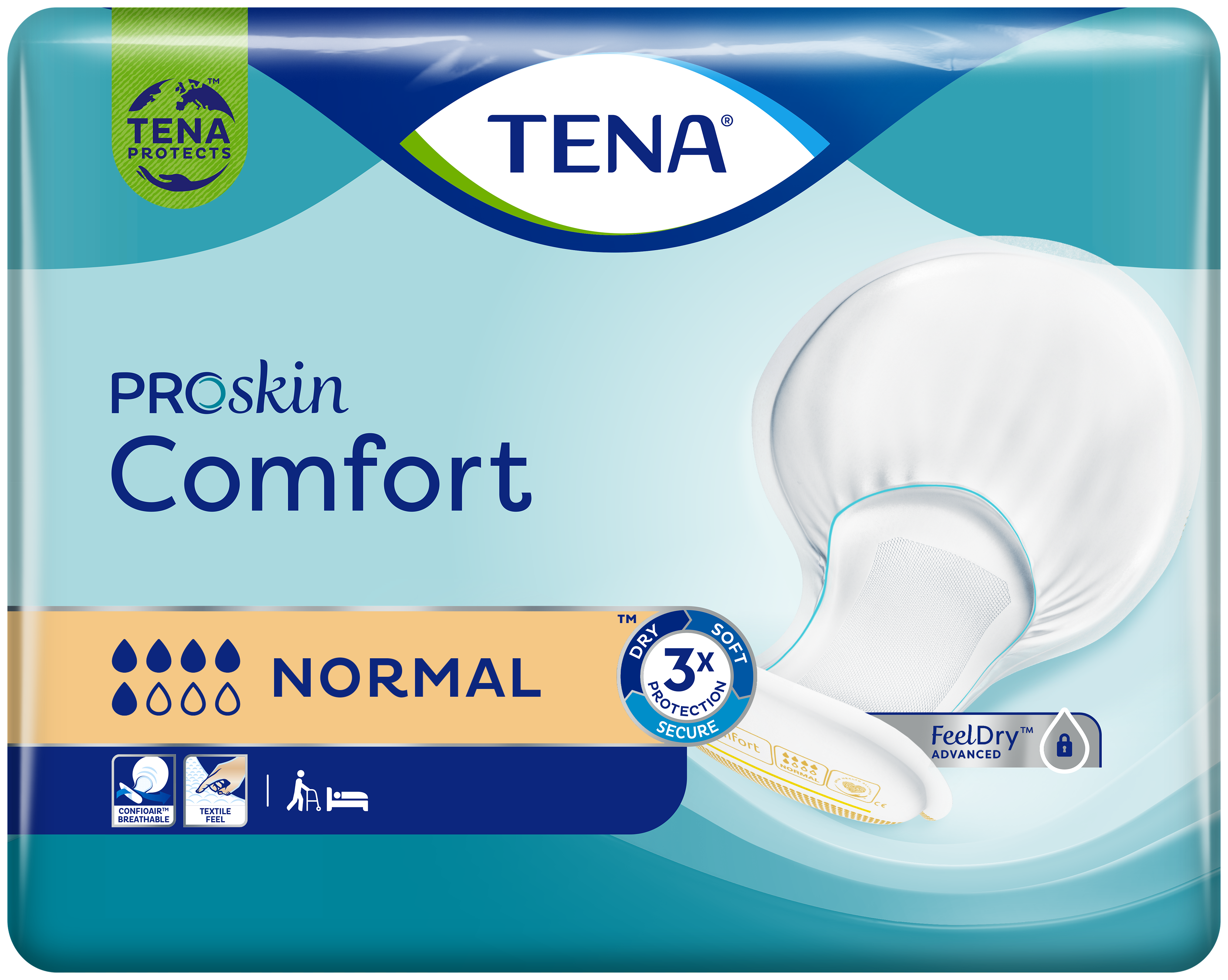 TENA Comfort Normal - Stort anatomisk udformet inkontinensprodukt, åben ble for en sund hud