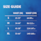 Size guide for TENA Overnight Underwear.