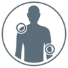 Human torso with shoulder and elbow highlighted by circles.
