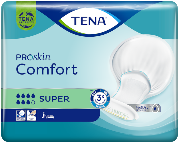 TENA Comfort Super – velká anatomicky tvarovaná inkontinenční vložná plena pro zdraví pokožky