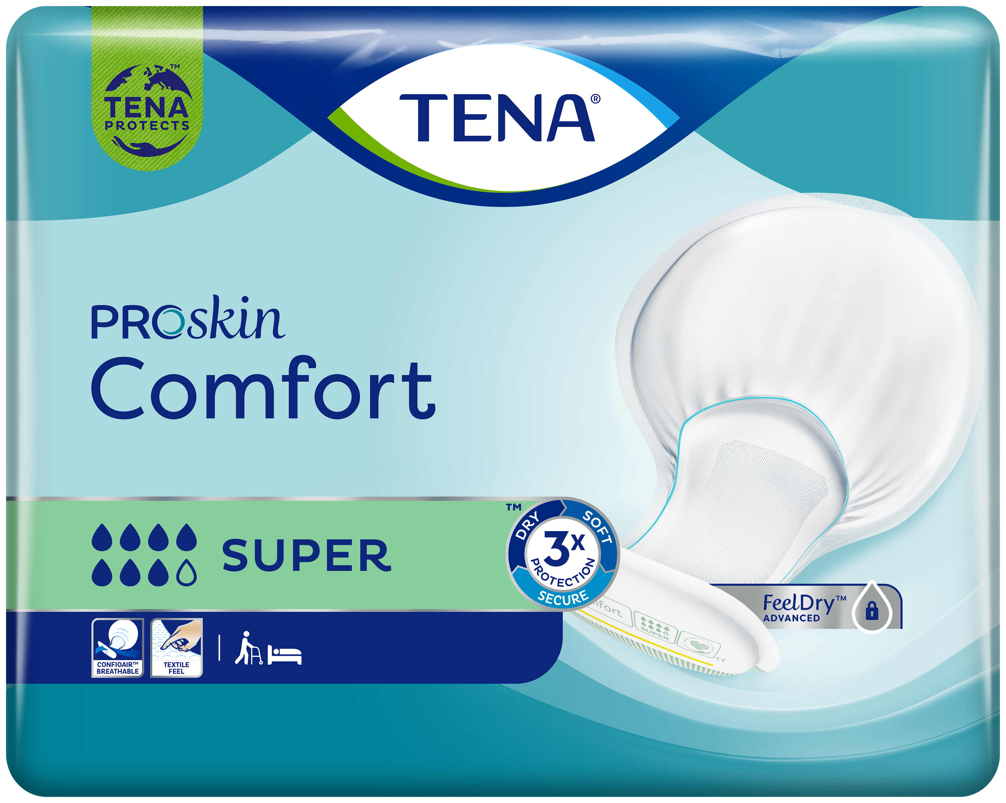 TENA Comfort Super - Stort anatomisk udformet inkontinensprodukt, åben ble for sund hud