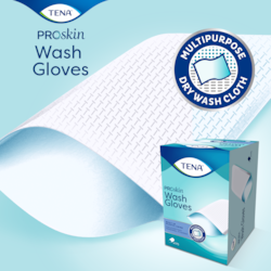 TENA ProSkin Tvätthandske med foder täcker hela handen för hygienisk rengöring som lämpar sig utmärkt för inkontinensvård