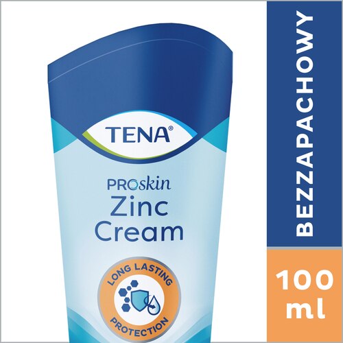 Krem cynkowy TENA ProSkin, bezzapachowy, 100 ml, chroni delikatną skórę.