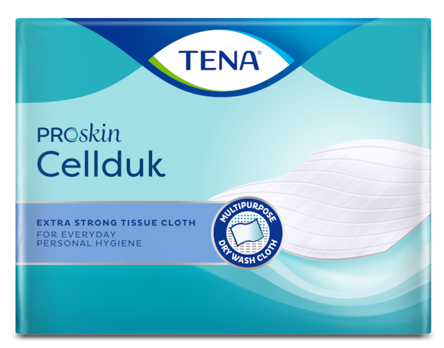 TENA ProSkin Cellduk  Klassisk engangsvaskeklud med utrolig styrke, når den er våd