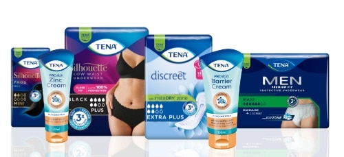 TENA Silhouette, TENA ProSkin Zinkkräm, TENA Discreet, TENA ProSkin Barriärkräm, TENA Men