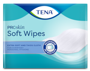 Jemné mycí utěrky TENA Soft Wipes / Mimořádně měkké a šetrné suché utěrky pro dospělé