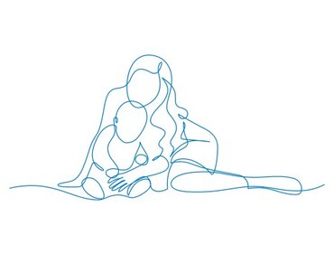Illustration of a mother hugging her child