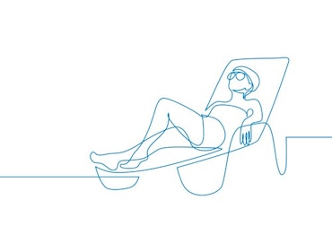 Grafika kobiety wypoczywającej na leżaku.