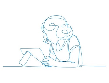 Ilustração de uma rapariga a ler um livro.