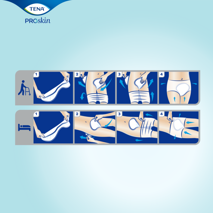 How to use TENA ProSkin large incontinence pads when standing up or lying down