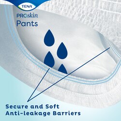 A close up of TENA ProSkin Pants secure and soft anit-leakage barriers