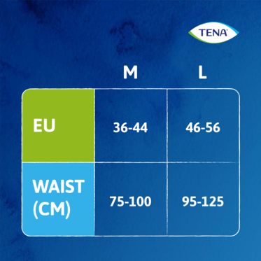 Size guide for the TENA Silhouette Classic underwear