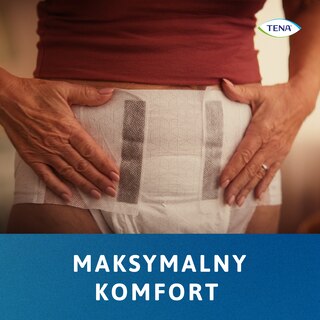 Kobieta ubrana w TENA Stretch - produkt o maksymalnym koforcie użytkowania