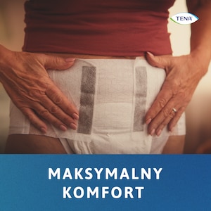 Kobieta ubrana w TENA Stretch - produkt o maksymalnym koforcie użytkowania