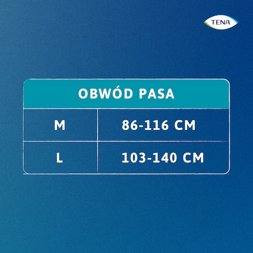 Tabela prezentująca obwody pasa odpowiednie dla produktu TENA Stretch