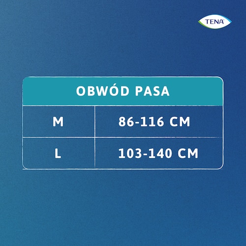 Tabela prezentująca obwody pasa odpowiednie dla produktu TENA Stretch