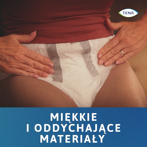 Kobieta ubrana w TENA Stretch - produkt z miękkiego i oddychającego materiału
