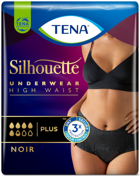 TENA Silhouette - Mutandine assorbenti nere a vita alta per l’incontinenza femminile