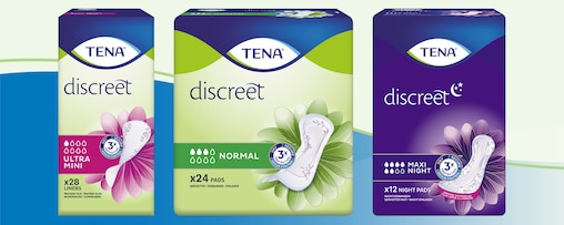 trois emballages TENA Discreet