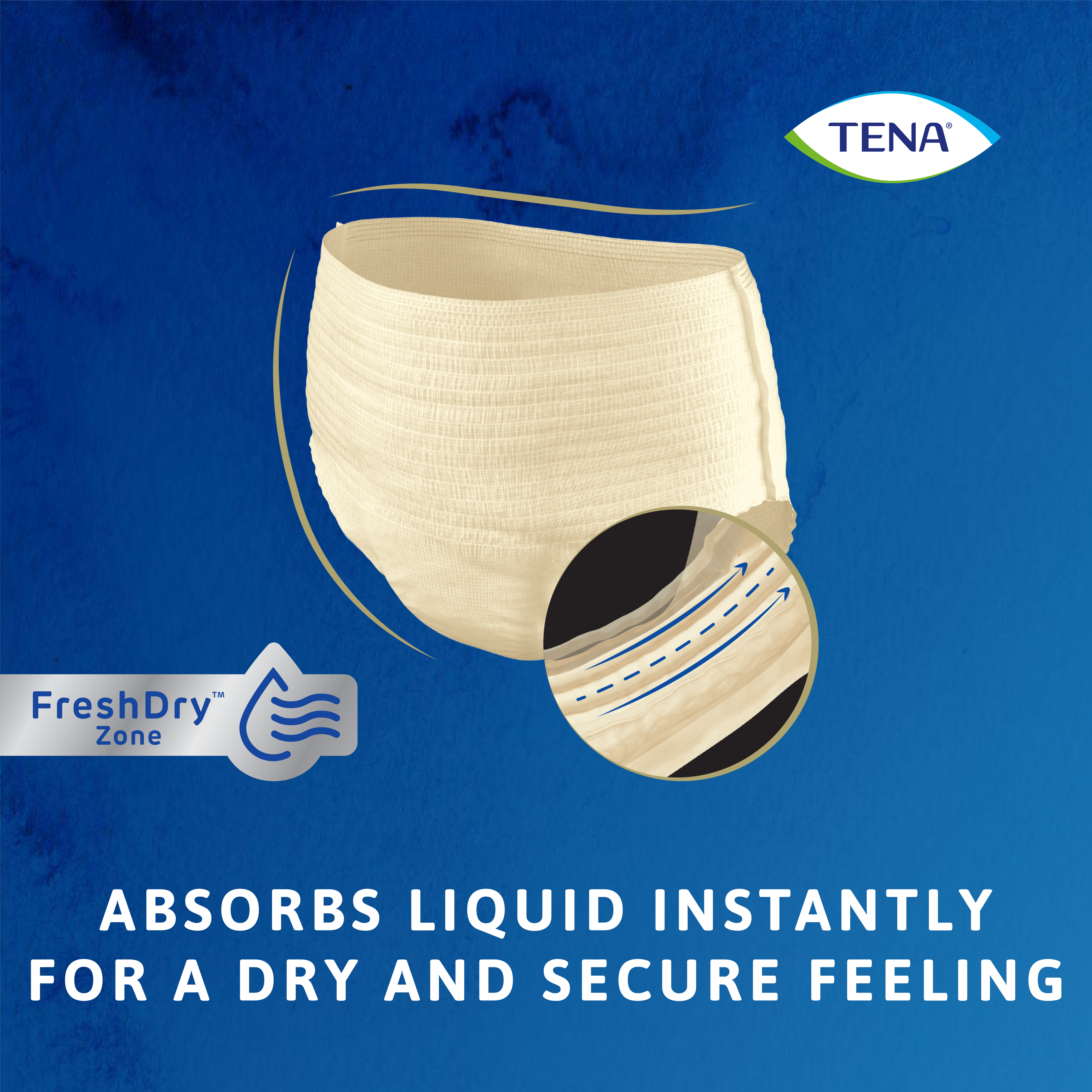 TENA Silhouette underwear absorbs liquid instantly for a dry and secure feeling