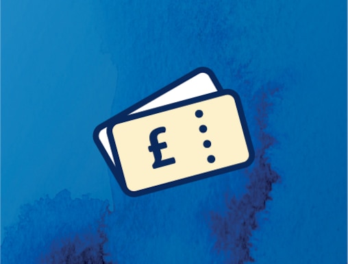 Graphic icon of ticket coupons with £ on