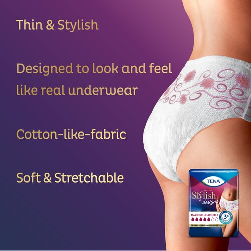 Tena Stylish Designs Incontinence Underwear for Women, Maximum S/M/L/XL