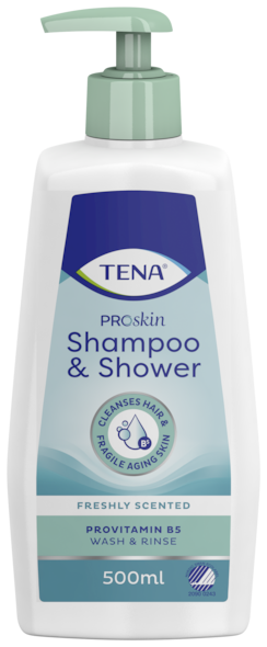 TENA ProSkin Shampoo & Shower | Vienā produktā apvienots šampūns un dušas želeja