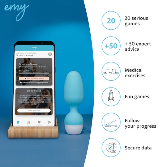 Follow your pelvic floor progress with the Emy app and train with fun personalised games 