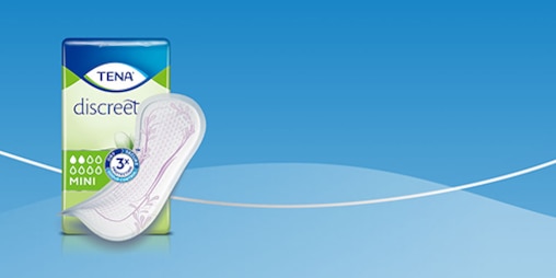 Packshot of TENA Discreet mini on blue background