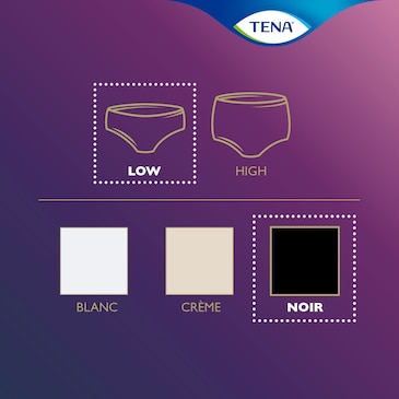 Visão geral da gama de produtos TENA Silhouette - é uma roupa interior de cintura baixa e em preto