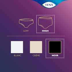 Visão geral da gama de produtos TENA Silhouette - é uma roupa interior de cintura alta e em preto