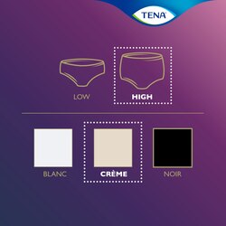 Przegląd gamy produktów TENA Lady Pants Crème – kremowa bielizna chłonna z wysokim stanem