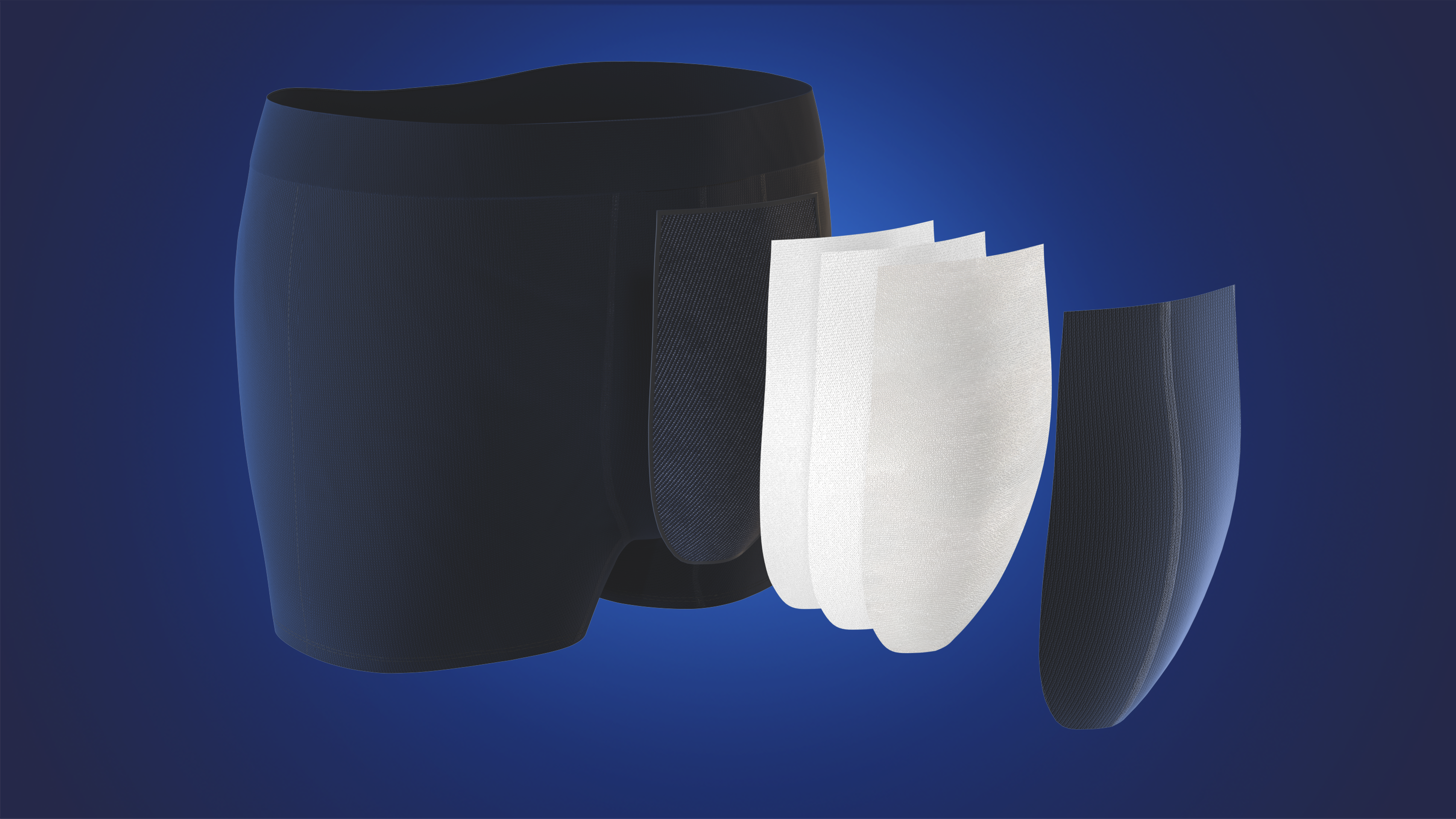 Illustration över de olika delarna i de tvättbara boxershortsen för män från TENA