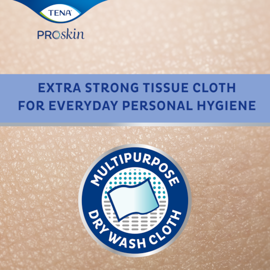 TENA ProSkin Cellduk är en extra hållbar tvättlapp som passar utmärkt till vardagshygien.