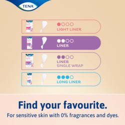 TENA lights incontinence liners are kind to skin