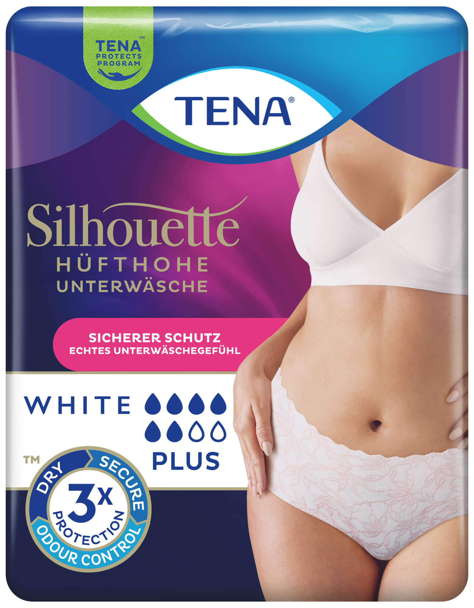 TENA Silhouette Plus Low Waist White | Hüfthohe Inkontinenzunterwäsche