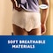 Wearing the TENA Pants protect+ on body without clothes, demonstrating the soft breathable materials of the product.