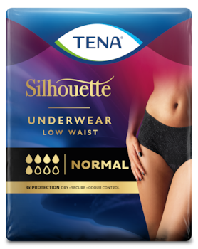 TENA Silhouette Normal Low Waist Noir – inkontinensundertøy for kvinner i stilig svart