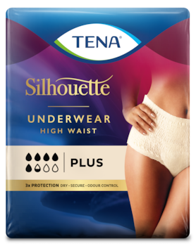 „TENA Silhouette Crème Plus“ – elegantiškos kreminės spalvos šlapimą sugeriančios kelnaitės, skirtos moterims