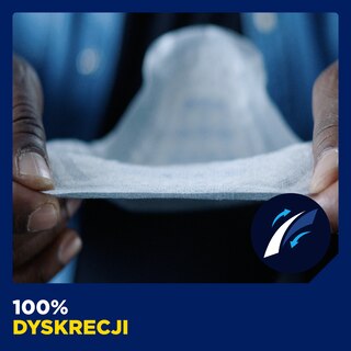 Mężczyzna w garniturze trzyma elastyczny materiał, symbolizujący wytrzymałość produktów TENA.