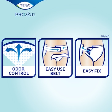 TENA ProSkin™ with odor control, easy use belt and easy fix