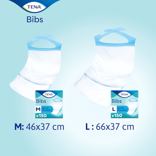 TENA Adult bibs is available in sizes medium and large