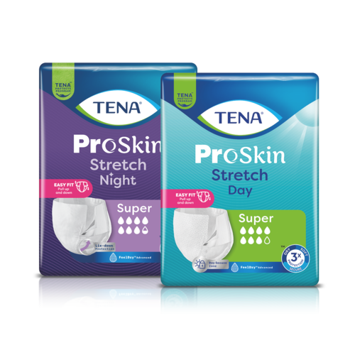 Balenia produktov TENA Stretch na deň a noc.  