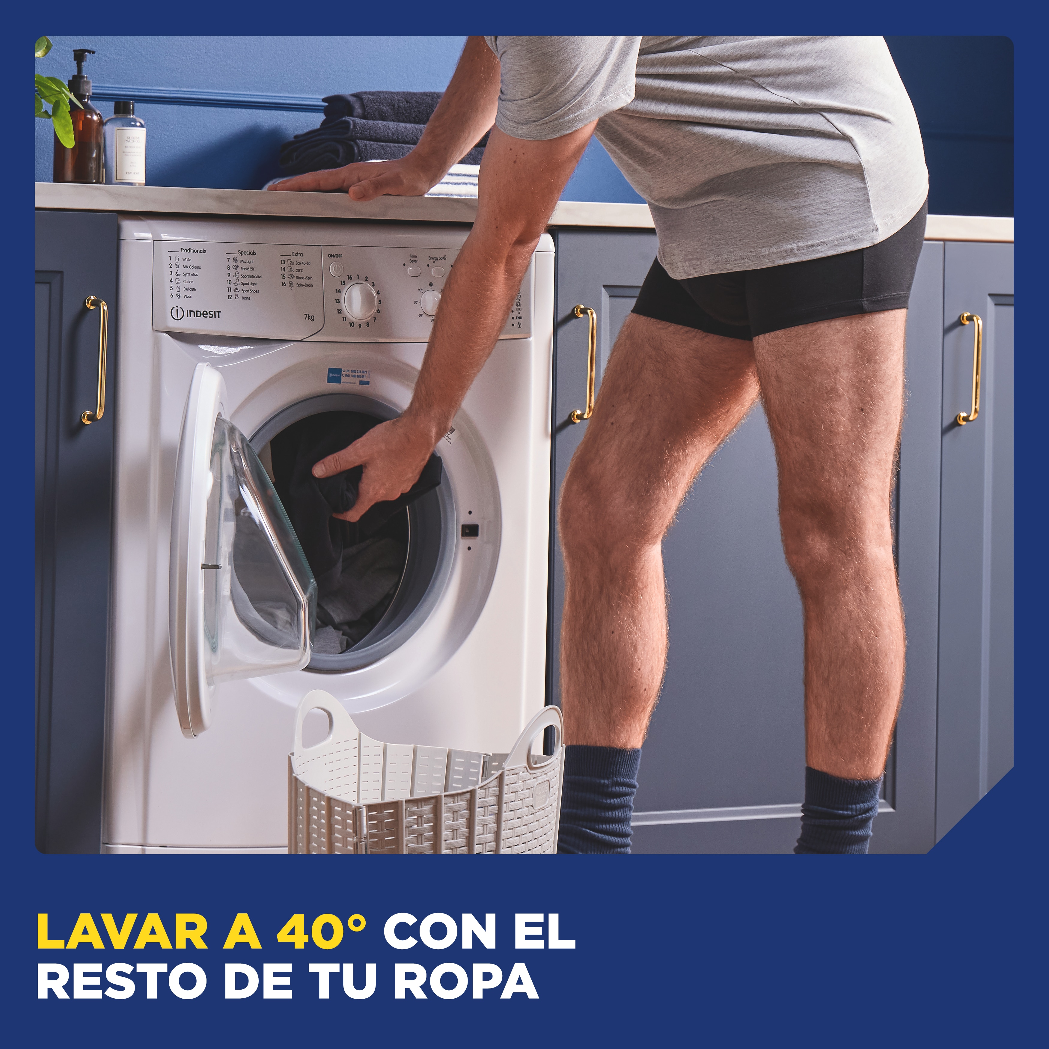 Solo tienes que lavar la ropa interior para la incontinencia TENA&nbsp;Men a 40&nbsp;°C con el resto de tu colada