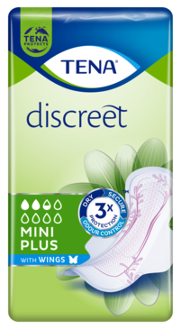 TENA Discreet Mini Plus Wings | Discreet & secure incontinence pads with wings for women