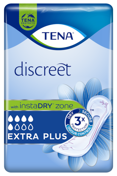 TENA Discreet Extra Plus | Paketes, kuras paredzētas urīna nesaturēšanas aprūpei